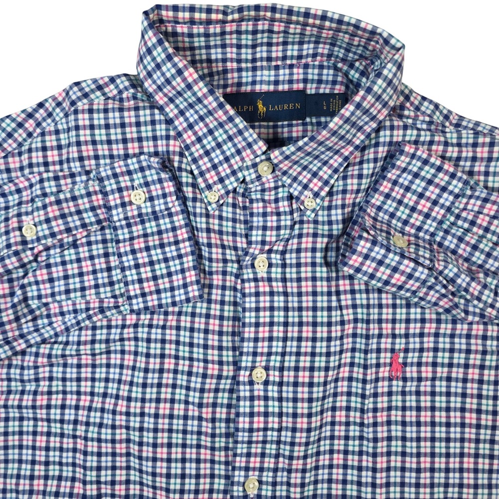 Ralph Lauren Button Down Shirt Mens Large Multi-Color gingham‎  Plaid Pony Logo